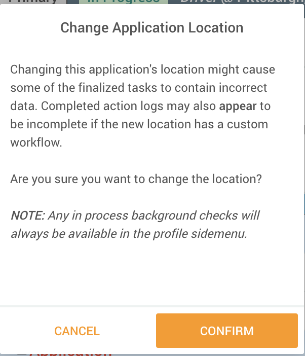 Changing Position or Location for an In-Progress Application in DriverHub
