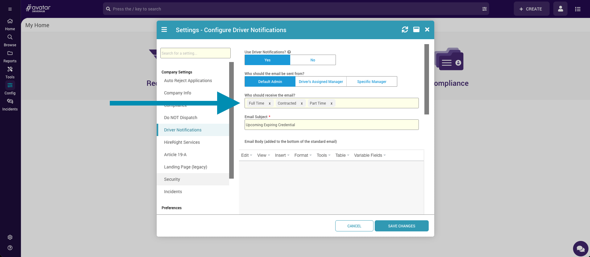 Driver Notifications in DriverHub